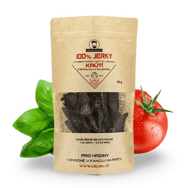 100% JERKY KRŮTÍ S BAZALKOU A RAJČATY 50g - FitMar.cz