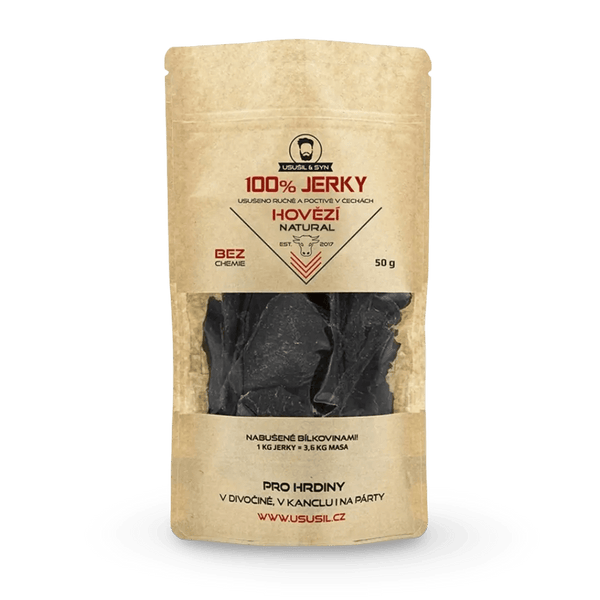 100% JERKY HOVĚZÍ NATURAL 50 g - FitMar.cz